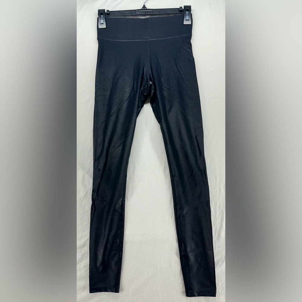 Carbon38 Womens High Waisted Compression Leggings Black Shine Size M